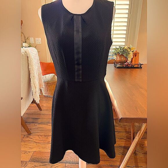 Sandro Paris Black Textured Fit & Flare Sleeveless Dress Sz 3 L Elegant Zip Back - Picture 2 of 12
